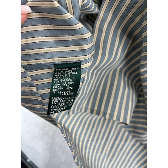 LRL Ralph Lauren Mens Button Front Shirt Green Beige Stripe Long Sleeve Pocket L - Picture 8 of 9
